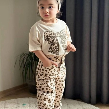 KIZ ÇOCUK LEOPAR DESENLİ PANTOLONLU 2Lİ TAKIM
