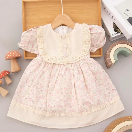 KIZ BEBEK PAMUKLU FİSTO DETAYLI ÇİÇEKLİ ELBİSE 12-36 AY