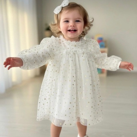 KIZ BEBEK %100 PAMUK ASTARLI YILDIZLI ELBİSE