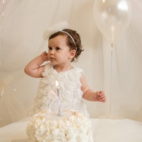 BEYAZ KIZ BEBEK 3D GÜL DETAYLI TAKIM ÖZEL GÜN FOTORAF ÇEKİMİ DOĞUMGÜNÜ