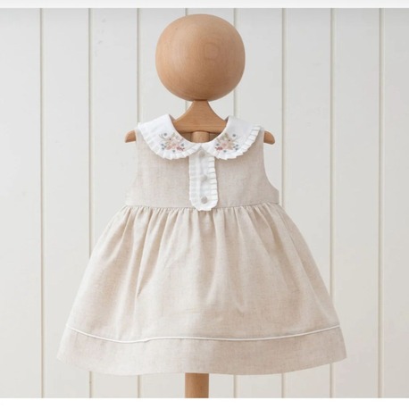 KIZ BEBEK PAMUKLU YAKA ÇİÇEK DETAYLI ELBİSE