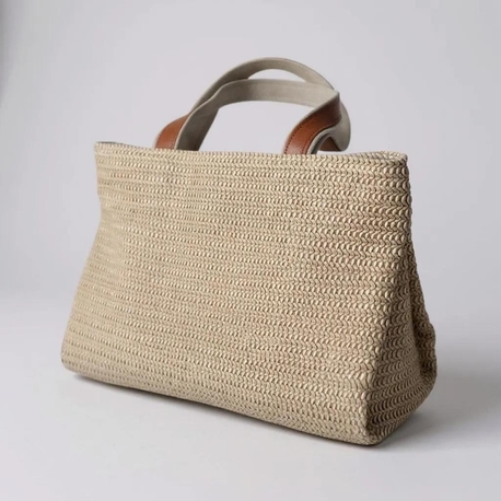 Raffia kumaş ve hakiki deri çanta 