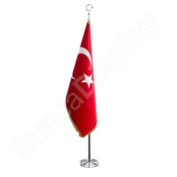 Portatif  Türk Makam Bayrağı Krom Direkli / Mekanizma