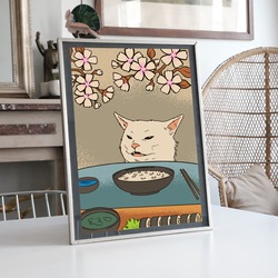Woman Yelling at a Cat Temalı Sushi Yiyen Kedi Tasarımı BOYUT:(A3) 30 x 42,0 CM |
