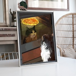 "Cat Looking At Pizza" Temalı İllüstrasyon Tasarımı BOYUT:(A3) 30 x 42,0 CM |