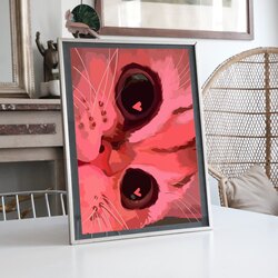 Pembe Kalpli Kedi llüstrasyon Tasarımlı Tablo BOYUT:(A3) 30 x 42,0 CM |  