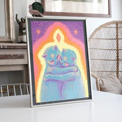 Psikodelik Sarılan Çift Kedi llüstrasyon Tasarımlı Tablo BOYUT:(A3) 30 x 42,0 CM |    