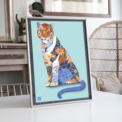 Japon Tiger Kültürel Tasarımı llüstrasyon Tablosu BOYUT:(A3) 30 x 42,0 CM