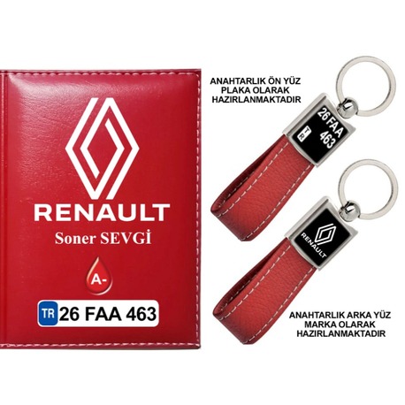 Plakanıza Özel Yeni Renault Logolu Ruhsat Kabı ve Anahtarlık 4 Renk Seçeneği Mevcuttur.