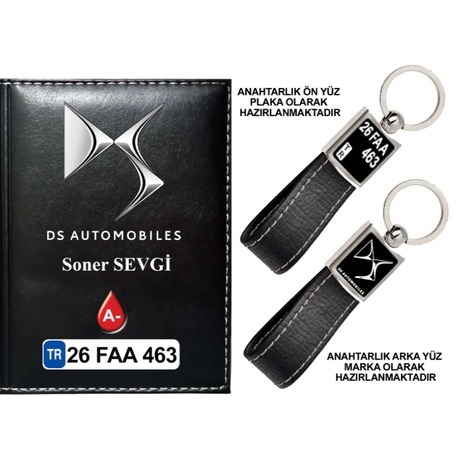 Plakanıza Özel DS Automobiles Logolu Ruhsat Kabı ve Anahtarlık 4 Renk Seçeneği Mevcuttur.