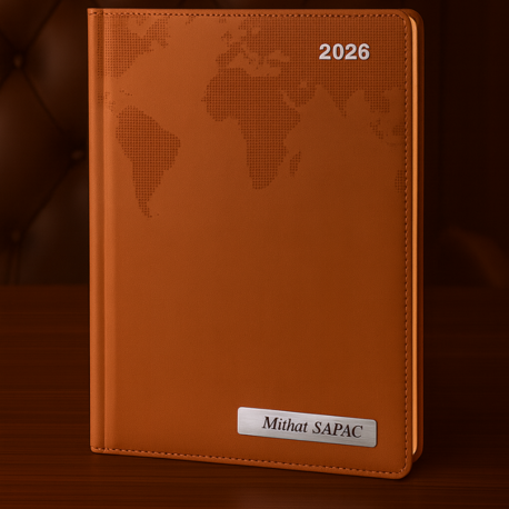 Isme Özel Taba Dünya Baskılı Ajanda 2026 Tarihli - Isme Özel Kalem Hediyeli