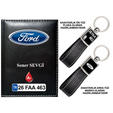 Plakanıza Özel Ford Logolu  Ruhsat Kabı ve Anahtarlık 4 Renk Seçeneği Mevcuttur.