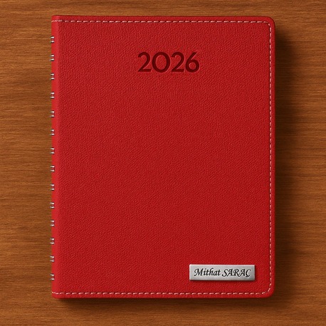 Kişiye Özel  2026 Tarihli Gizli Spiralli Kırmızı Ajanda ve Kalem Seti