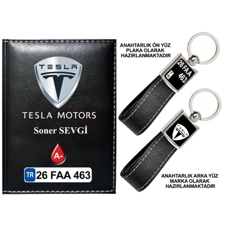 Plakanıza Özel Tesla Logolu  Ruhsat Kabı ve Anahtarlık 4 Renk Seçeneği Mevcuttur.
