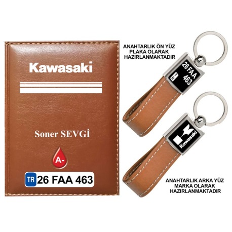 Plakanıza Özel Kawasaki Logolu Ruhsat Kabı ve Anahtarlık 4 Renk Seçeneği Mevcuttur.