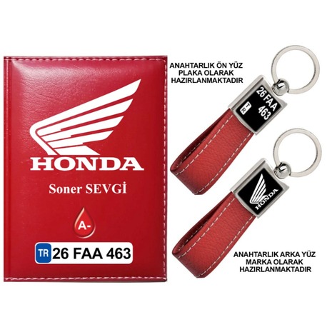 Plakanıza Özel Honda Motor Logolu Ruhsat Kabı ve Anahtarlık 4 Renk Seçeneği Mevcuttur.