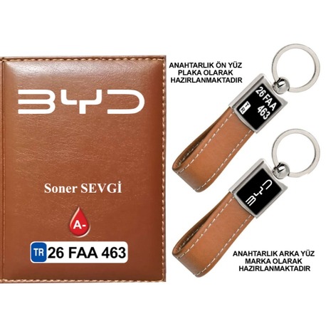 Plakanıza Özel BYD Logolu Ruhsat Kabı ve Anahtarlık 4 Renk Seçeneği Mevcuttur.