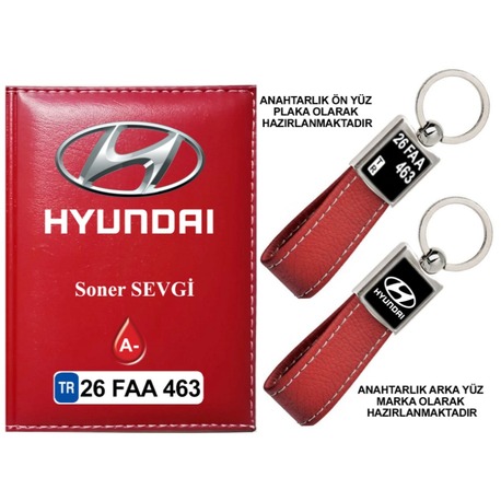 Plakanıza Özel Hyundai Logolu  Ruhsat Kabı ve Anahtarlık 4 Renk Seçeneği Mevcuttur.