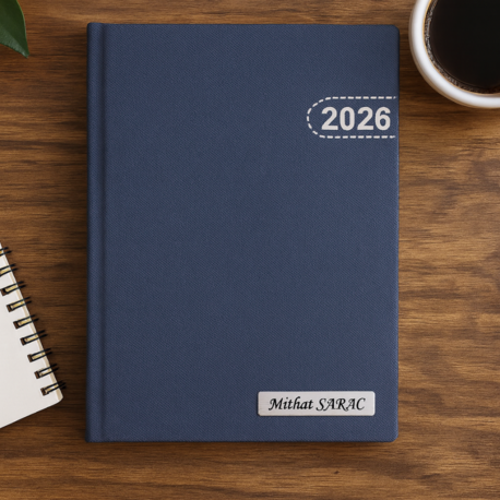Isme Özel Gümüş Yaldız Baskılı Ajanda 2026 Tarihli - Isme Özel Kalem Hediyeli