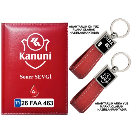 Plakanıza Özel Kanuni Motor Logolu  Ruhsat Kabı ve Anahtarlık 4 Renk Seçeneği Mevcuttur.