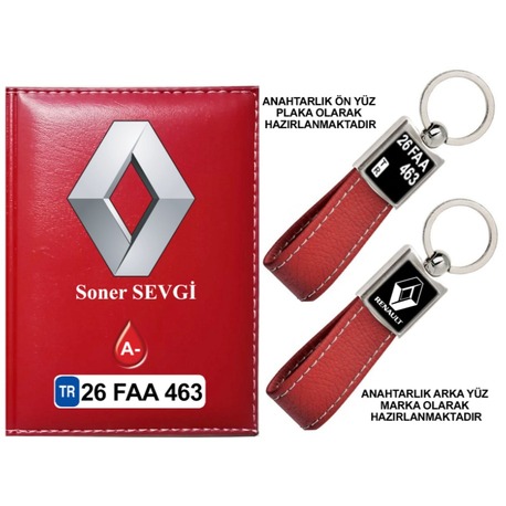 Plakanıza Özel Renault Logolu Ruhsat Kabı ve Anahtarlık 4 Renk Seçeneği Mevcuttur.