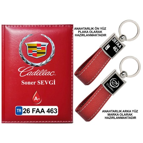 Plakanıza Özel Cadillac Logolu Ruhsat Kabı ve Anahtarlık 4 Renk Seçeneği Mevcuttur.