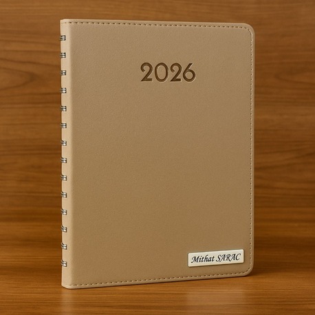 Kişiye Özel  2026 Tarihli Gizli Spiralli Krem Ajanda ve Kalem Seti