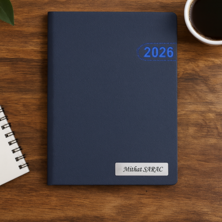 Isme Özel Lacivert Yaldız Baskılı Ajanda 2026 Tarihli - Isme Özel Kalem Hediyeli