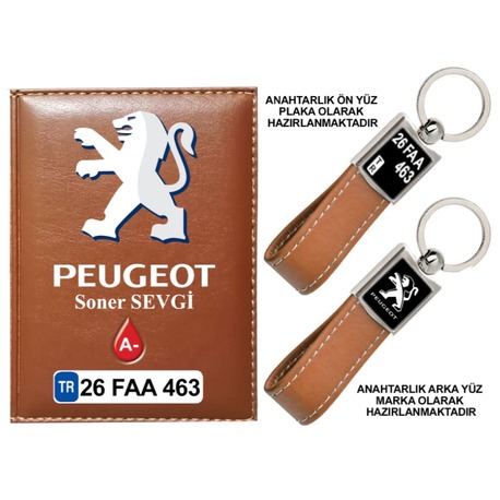 Plakanıza Özel Peugeot Logolu  Ruhsat Kabı ve Anahtarlık 4 Renk Seçeneği Mevcuttur.