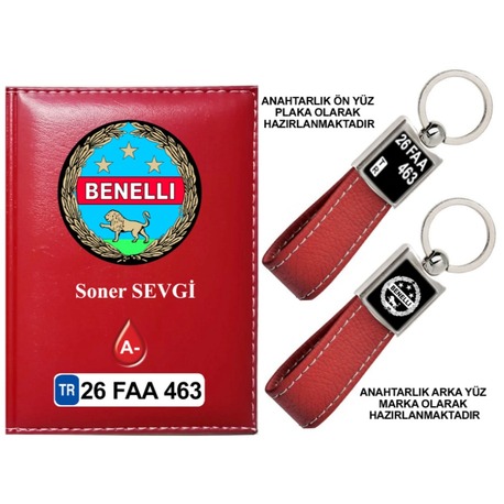 Plakanıza Özel Benelli Logolu Ruhsat Kabı ve Anahtarlık 4 Renk Seçeneği Mevcuttur.