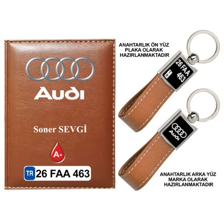 Plakanıza Özel Audi Logolu Ruhsat Kabı ve Anahtarlık 4 Renk Seçeneği Mevcuttur.