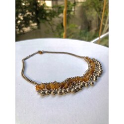 Doğal taş görünümlü toprak tonları bohem kolye