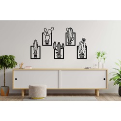 Ahşap Duvar Dekoru Çerçeveli Kaktüs 5'li Set 30cm