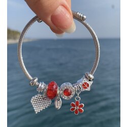 Çelik Kırmızı Kalp Pandora
