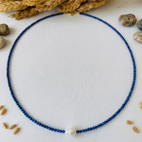 Lapis Lazuli Taşlı & İnci Detaylı Kolye