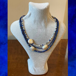 3 sıralı lapis lazuli, sodalit ve inci taşlı kolye