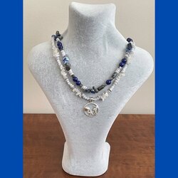 İki sıralı lapis lazuli, aytaşı ve sedef taşlı kolye