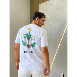 RHUDE BASKILI BEYAZ OVERSİZE T-SHİRT 