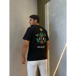 RHUDE BASKILI OVERSİZE BİSİKLET YAKA T-SHİRT 