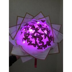 led ışıklı pembe kelebek buketi
