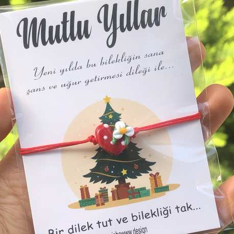 Kırmızı kalp çiçek murano bileklik 