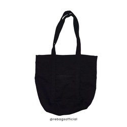 Siyah Ön, Arka ve İç Cepli Çıt Çıtlı Desenli Astarlı Tote Bag