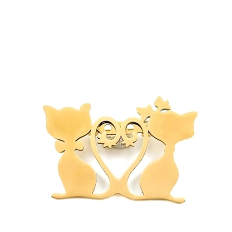 Kedi Figürlü Gold Broş