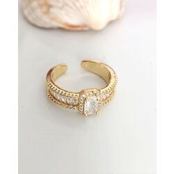 Zirkon Taşlı Ayarlanabilir Gold Çelik Yüzük 