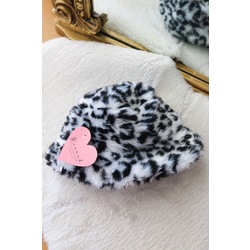 Beyaz Leopar Peluş Şapka