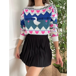 Renkli Desenli Oversize Triko Kazak RDK11