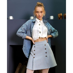 Ekoseli Mini Düğmeli Kolej Etek RB26420
