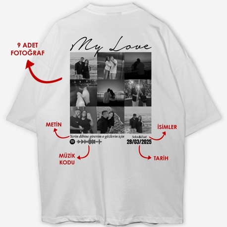 Kişiye özel Mylove Tasarım Baskılı Oversize T-shirt