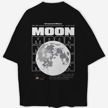 Moon Baskılı Oversize Siyah T-shirt 
