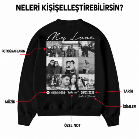 Kişiye özel tasarım baskılı kapşonsuz oversize sweatshirt